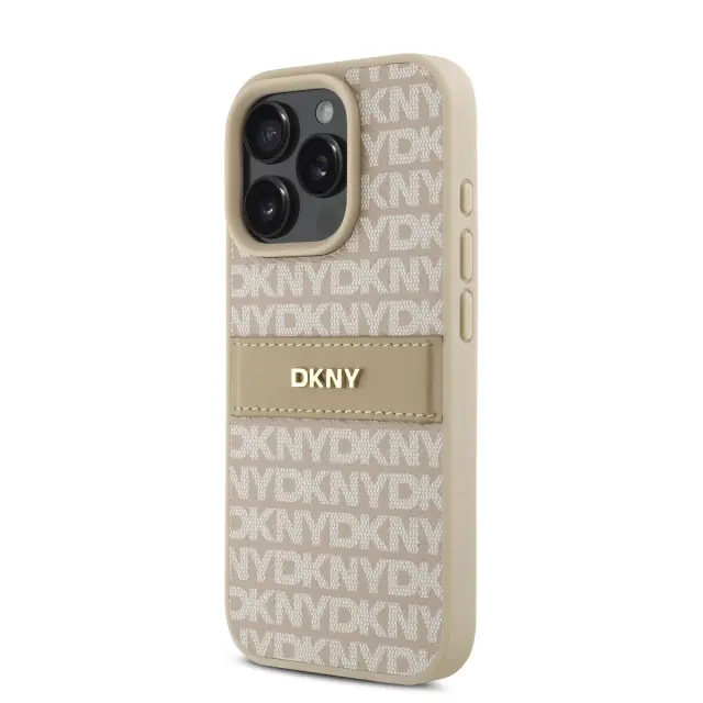 DKNY PU Leather Repeat Pattern Tonal Stripe Case for iPhone 16 Pro Max Pink 3