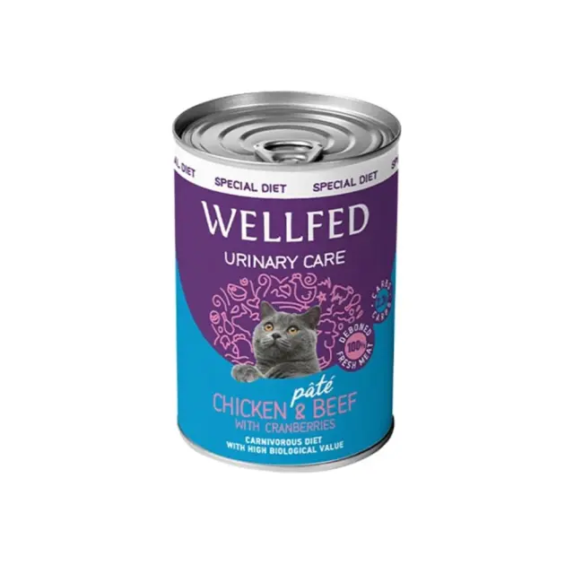 Wellfed Cat Adult Sterilised Urinary Care Πατέ Με Κοτόπουλο, Μοσχάρι & Cranberries 400gr Μονόχρωμο