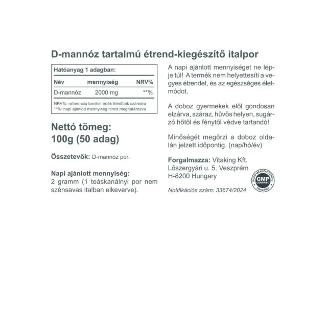 Vitaking D-Mannose Pure Powder 2