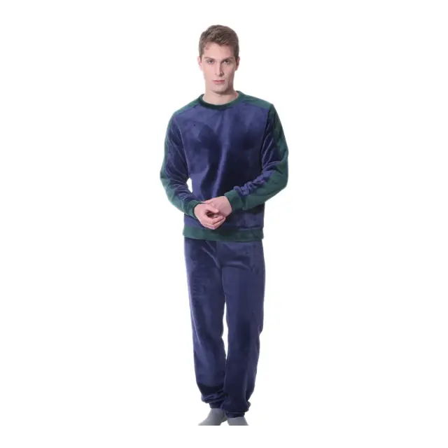 Mario Uomo Ανδρική Πυτζάμα Fleece LC, Χρώμα Σκούρο Μπλε