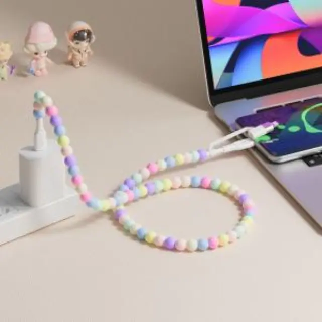 Καλώδιο USB High-Speed Type-C αρσ. - Type-C αρσ. και Lightning, με πολύχρωμες χάντρες, 1.00m 2