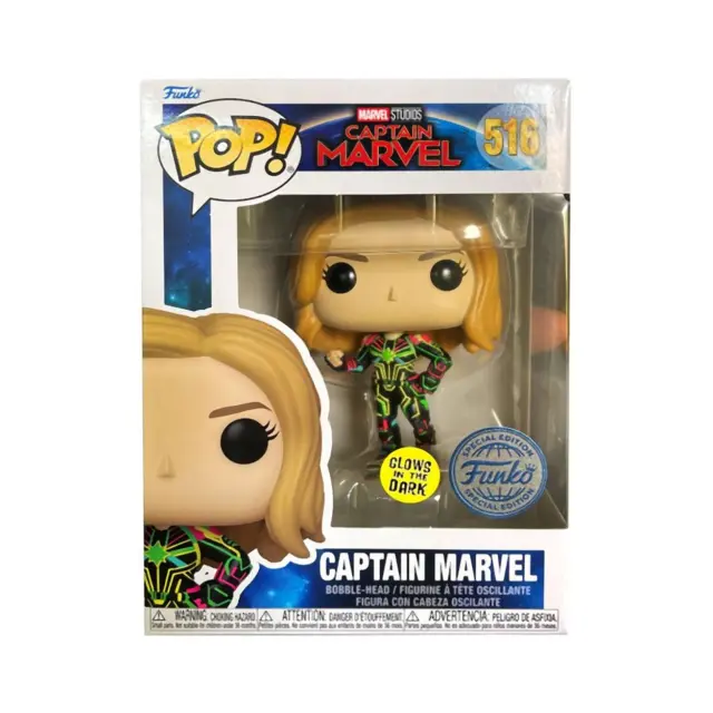 Funko POP! Φιγούρα Βινυλίου Marvel: Captain Marvel - Captain Marvel (Neon Suit (Glows in the Dark (Special Edition #516 Bobble-Head Vinyl Figure 2