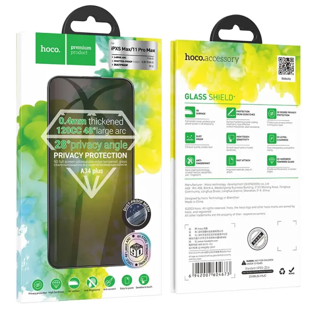 Tempered Glass Hoco A34 Plus 9D Large Arc Dustproof Anti-spy 0.4mm για Apple iPhone XS Max / iPhone 11 Pro Max 2