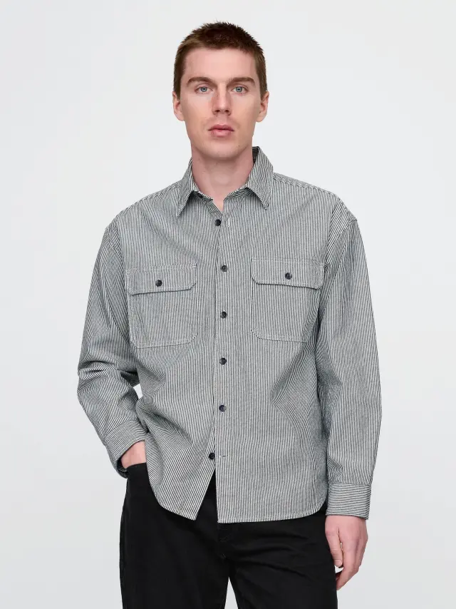 Denim Stripe Big Πουκάμισο Railroad stripe blue