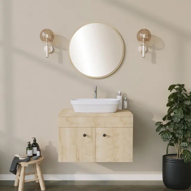 Stewehome Στρογγυλός καθρέφτης μπάνιου χρυσός 60x1.2x60 cm 3