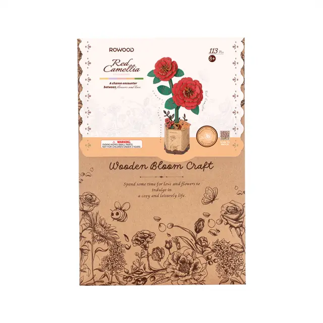 Robotime Wooden Bloom Craft Red Camellia TW031 3