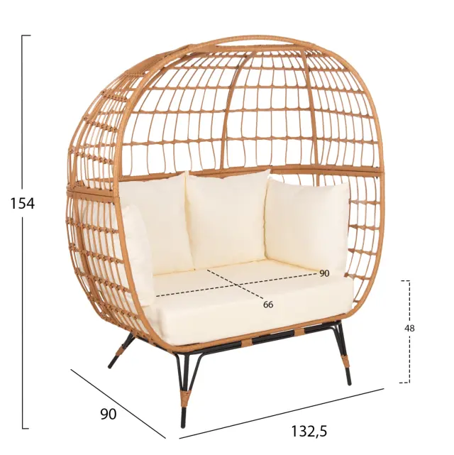 ΠΟΛΥΘΡΟΝΑ ΦΩΛΙΑ MIAMI 2 ΑΤΟΜΩΝ ΤΥΠΟΥ RATTAN FB95870.11 132.5x90x154Υεκ 2