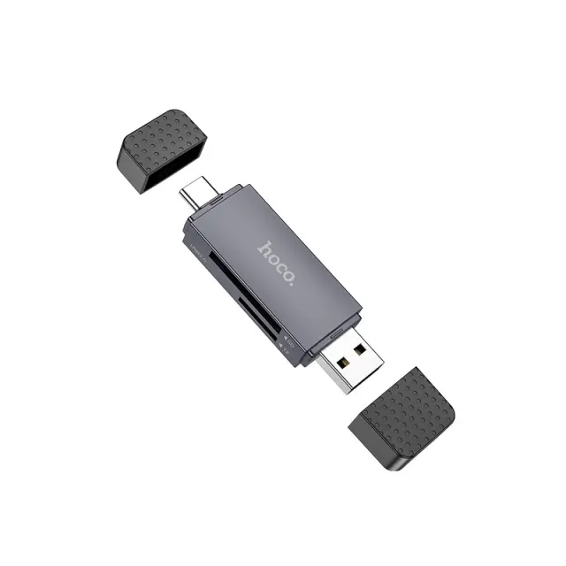 Αναγνώστης Κάρτας Μνήμης Hoco HB45 Spirit 2-in-1 USB 2.0 και USB-C σε SD και Micro SD Κάρτες 480Mbps με 2TB Χωρητικότητα Γκρι 3
