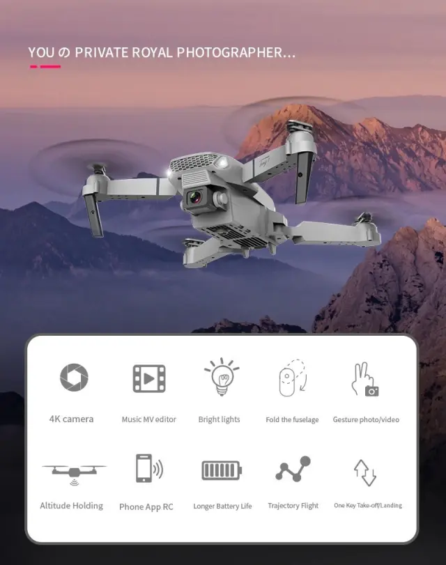 Duqi E88 Pro Drone with 4K Camera and Controller, Compatible with Smartphone 2