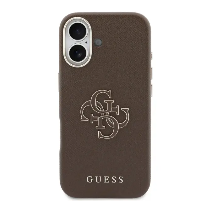 Guess PU Grained 4G Resin Metal Logo Case for iPhone 17 Brown 3