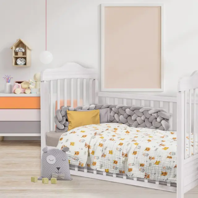 Κουβέρτα Κούνιας 105Χ150 Μουσελίνα Relax Das Home 6622 Λευκό-Πορτοκαλί 2