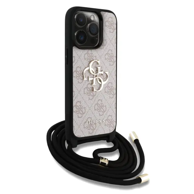 Guess PU 4G Metal Logo Crossbody Strap Case for iPhone 15 Pro Max Pink 3