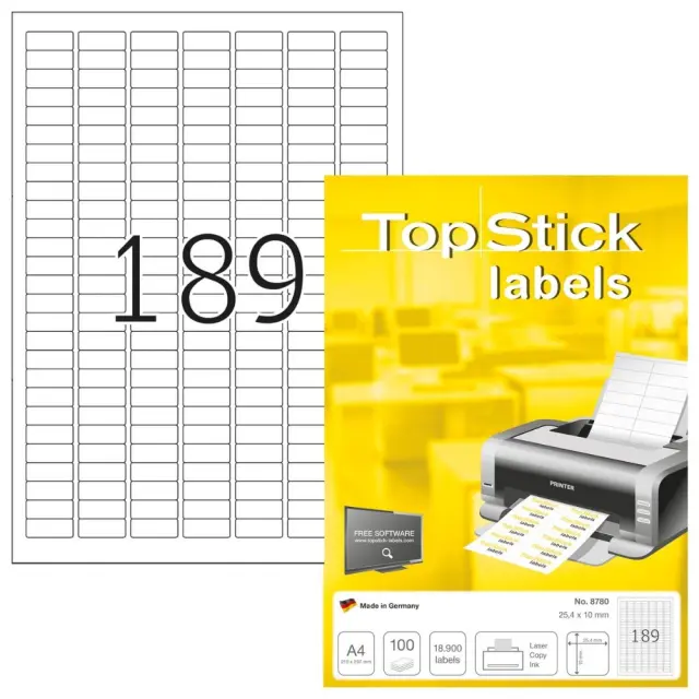 Αυτοκόλλητες Ετικέτες Topstick 25,4x10mm 189 ετικέτες/φύλλο 100 φύλλα 8780