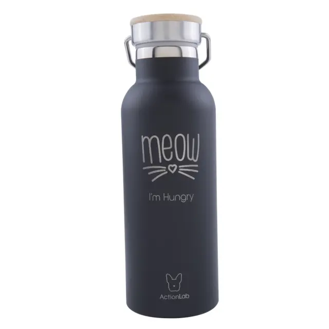 Eco Life Bamboo Thermos Bottle Μαύρο Meow I'm Hungry 500ml Μαύρο