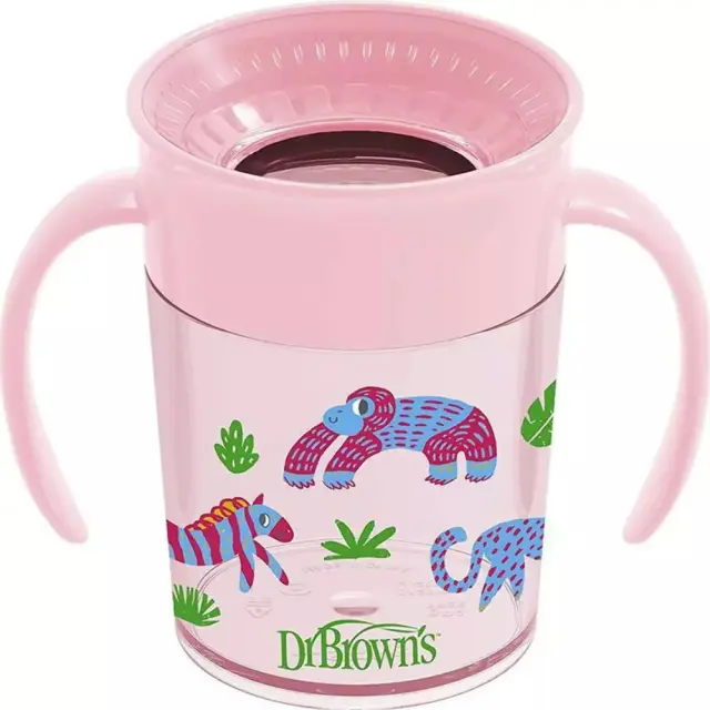 DR BROWN'S Cheers 360° Spoutless Transition Cup Κύπελλο Με Λαβές Ροζ 6m+ 200ml 3
