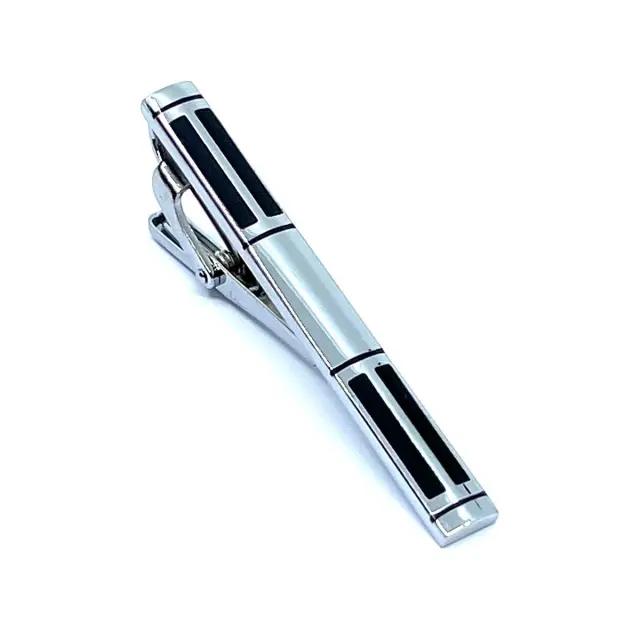 Ασημί Μαύρο Κλιπ Γραβάτας 5,5 cm με Σμάλτο – LGTC/5.5-24