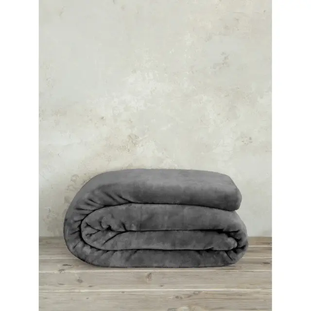 Κουβέρτα 220x240 Υπέρδιπλη Βελουτέ 550gsm Nima Coperta 100% Πολυέστερ- Dark Gray