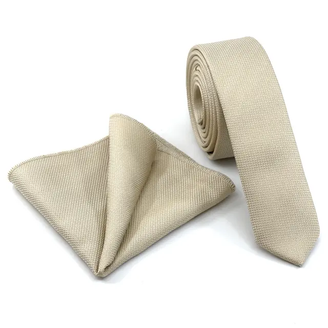 Ιβουάρ Oxford Γραβάτα Slim 4,5 cm Σετ με Μαντηλάκι