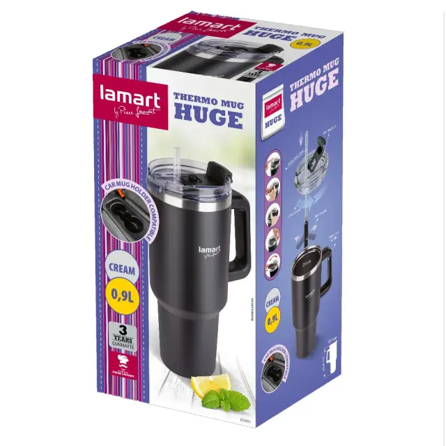 Ποτήρι Θερμός από Ανοξείδωτο & Πλαστικό 900ml HUGE Lamart LT4091 Μαύρο 2