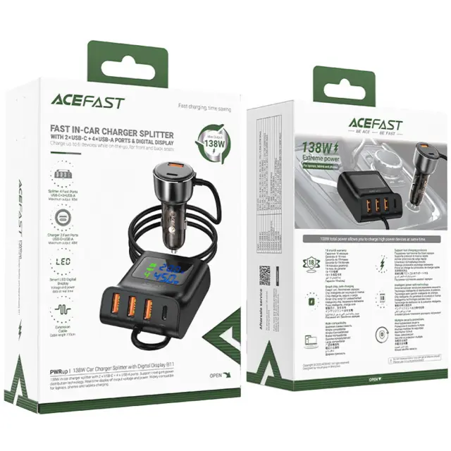 Φορτιστής Αυτοκινήτου Acefast B11 138W με 4xUSB-A 2xUSB-C με Hub Splitter με Καλώδιο 1.10m και LED Ένδειξη Μαύρος 2