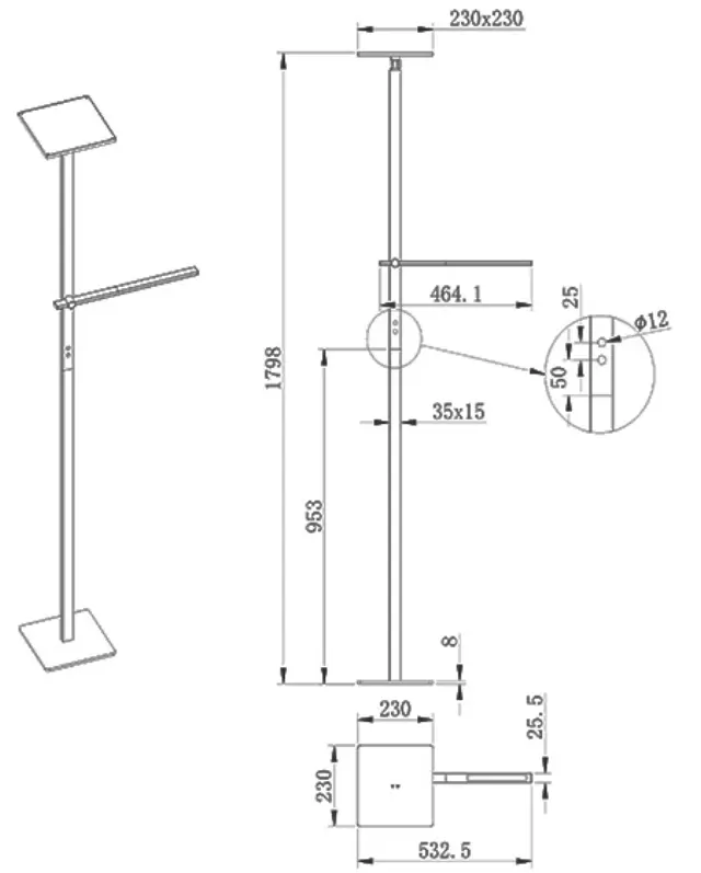 Ideal 3550-10 φωτιστικό δαπέδου με 2 πηγές φωτισμού Μαύρο 2