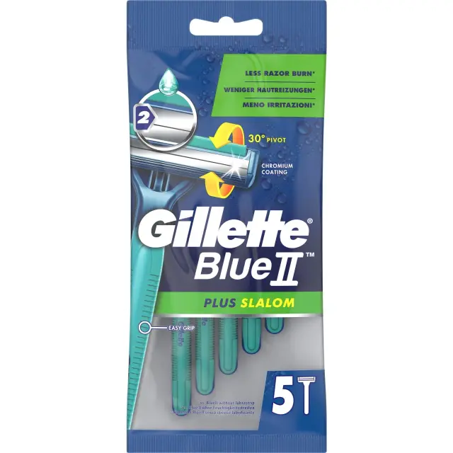 Gillette Blue II Plus Slalom Sensitive Skin Ευαίσθητη Επιδερμίδα Ανδρικά Ξυραφάκια Μιας Χρήσης, 5τμχ