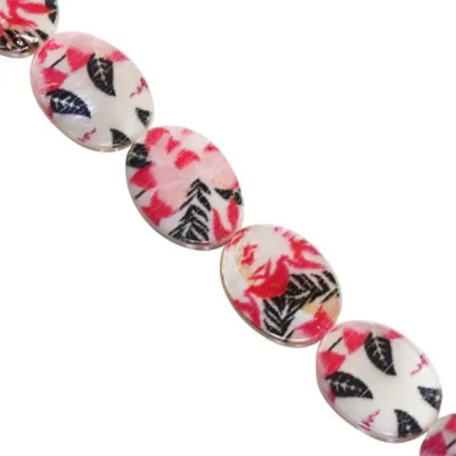 Mother of Pearl Οβαλ Πλακέ Red Fern 13x18mm ~20τεμ