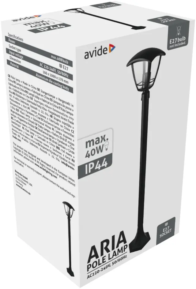 Avide Εξωτερικό Φωτιστικό Κολώνα Aria 100cm 1xE27 IP44 Μαύρο 15.001.1622 2