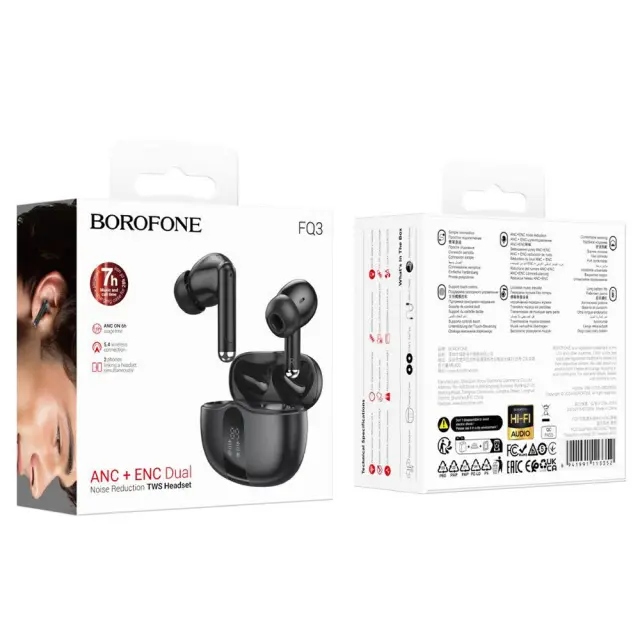 Borofone In-ear Bluetooth Handsfree Ακουστικά με Θήκη Φόρτισης Μαύρα FQ3 3