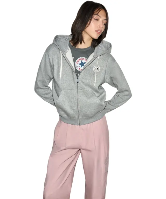 Converse - Γυναικεία Ζακέτα Φούτερ Signature CVW6H546-027 Γκρι - S