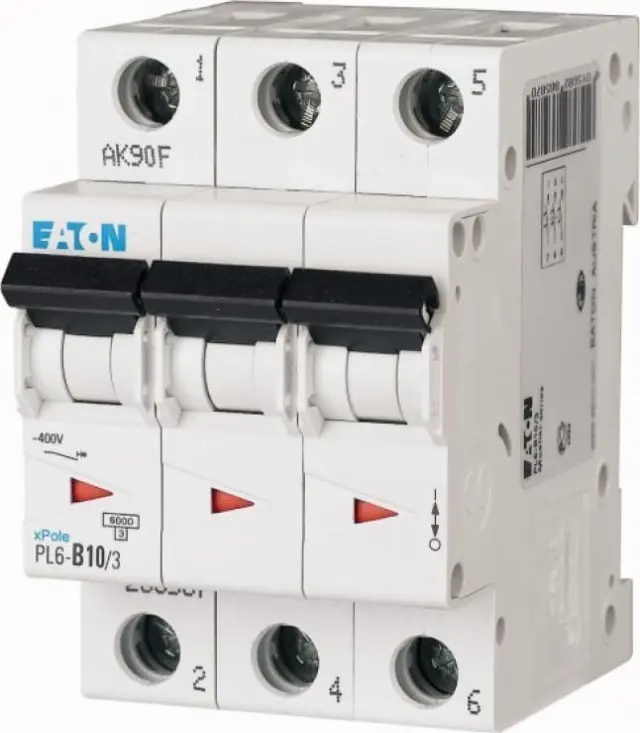 PL6-B10/3 Miniature circuit breaker (MCB), 10 A, 3p, characteristic: B