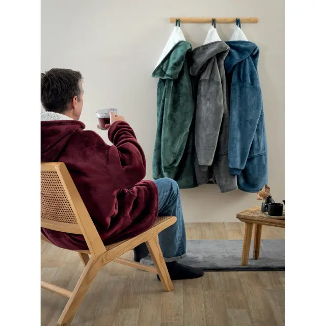 Κουβέρτα Με Μανίκια-Κουκούλα 90x100 Palamaiki Huhu2 New Flannel-Sherpa- Denim