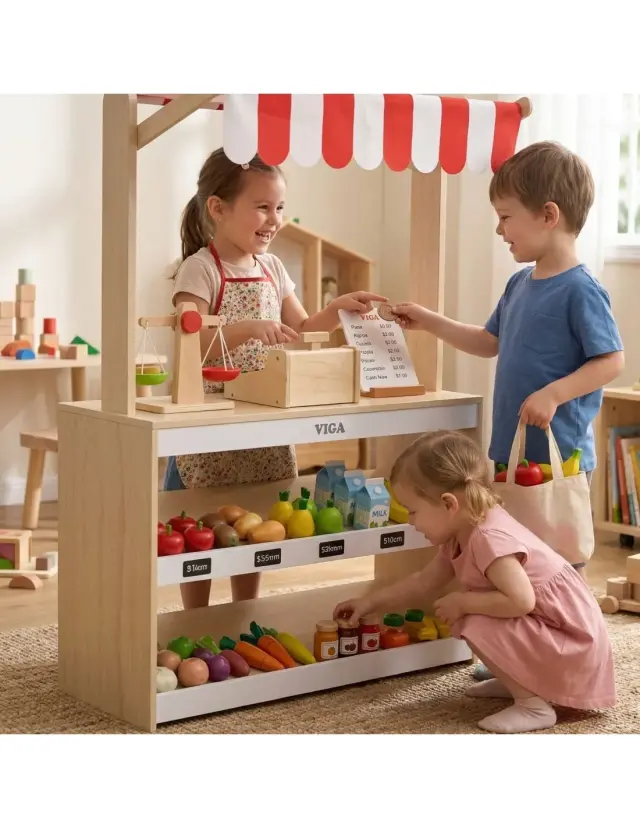 Viga Ξύλινο Μαγαζάκι Μανάβικο με Τέντα Montessori Educational 2