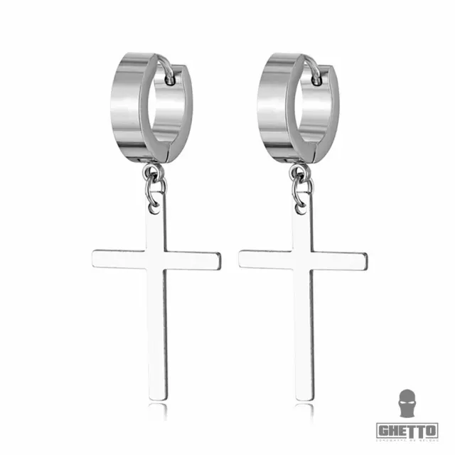 Ghetto Cross Earrings Pair Silver