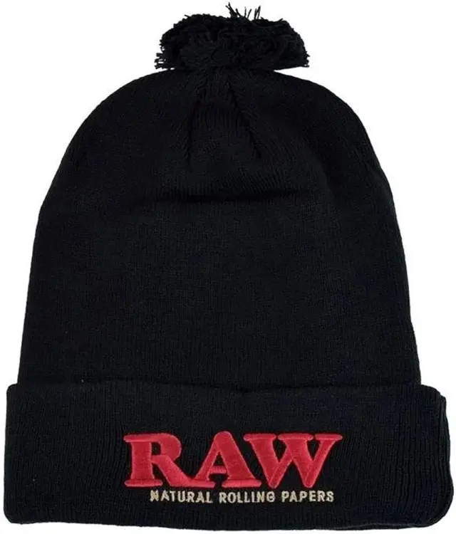 RAW Black Beanie – Pom Pom Hat Natural Way to Roll