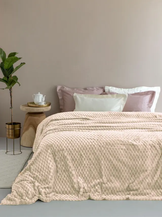 Κουβέρτα 160Χ220 Μονή 350gsm Fleece Palamaiki Aster Flannel Fleece- Creme 2