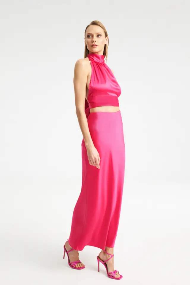 Satin Maxi Φούστα με Λοξή Γραμμή TAY SKIRT - XS
