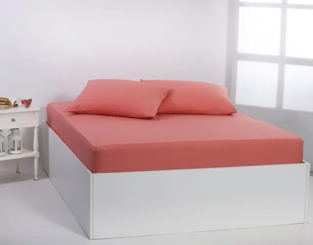 Βαμβακερό σεντόνι essentials (125cm x 200cm + 35cm) coral almond - -