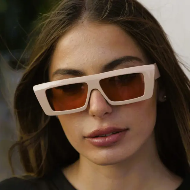 Ghetto Small Square Sunglasses Beige Frame For Women 2