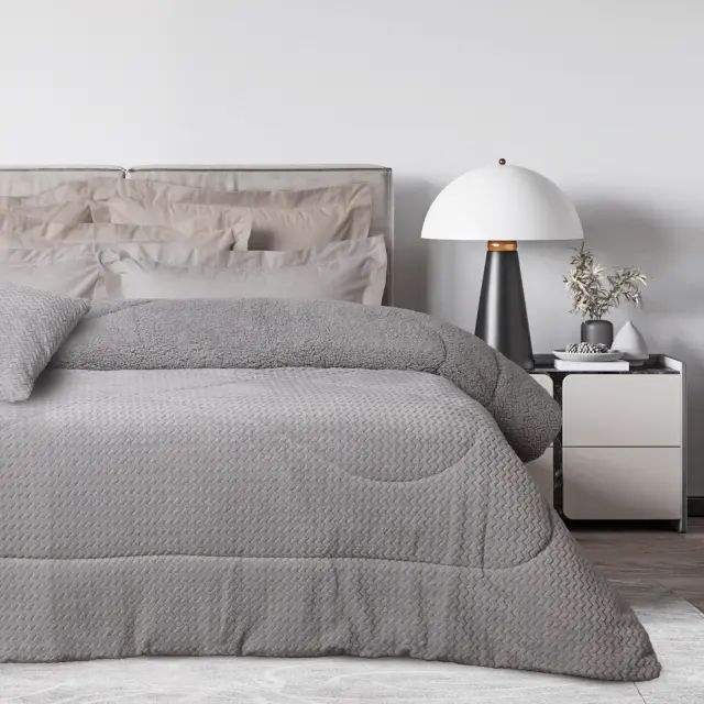 Κουβερτοπάπλωμα 160x220 Μονό 750gsm Fleece-Sherpa Das Home 1368 Grey 100% Πολυέστερ