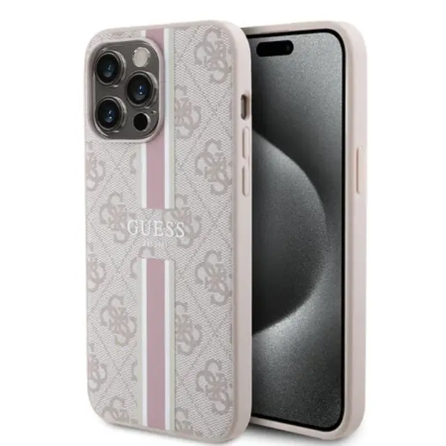 Guess iPhone 15 Pro Max Back cover case - 4G printed stripes - Pink