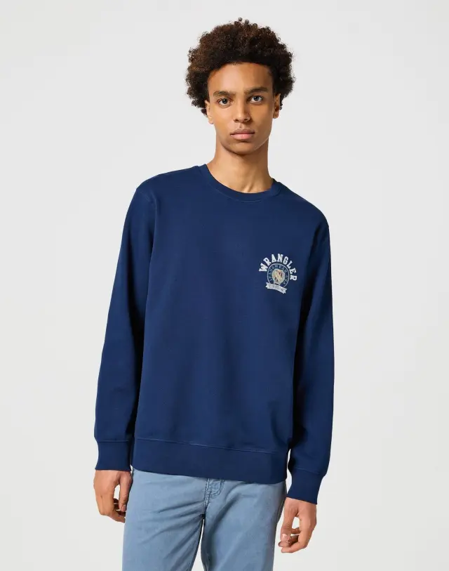 Wrangler Ανδρικό CREWNECK 112357329 Φούτερ Βαμβακερό Regular-Fit – Navy Blue - M