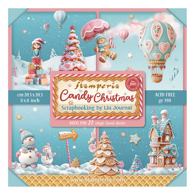 Σετ 22 Χαρτιά Scrapbooking Stamperia Μονής Όψης - Candy Christmas - 20.3x20.3cm