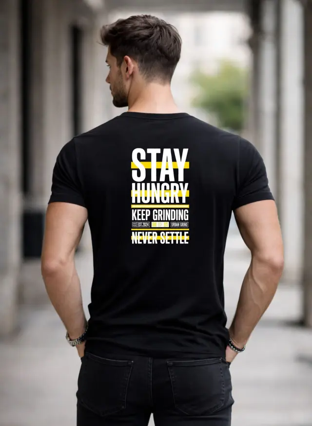 T-shirt Noshame® Μαύρο με τύπωμα Stay Hungry - 152621 - XXL