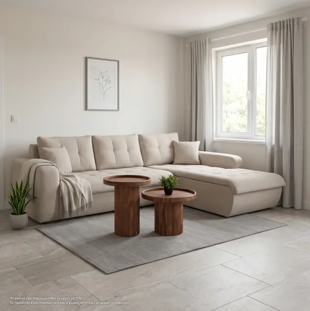 Καναπές κρεβάτι δεξιά γωνία Kanso μπεζ ύφασμα 244x188x80 εκ 2