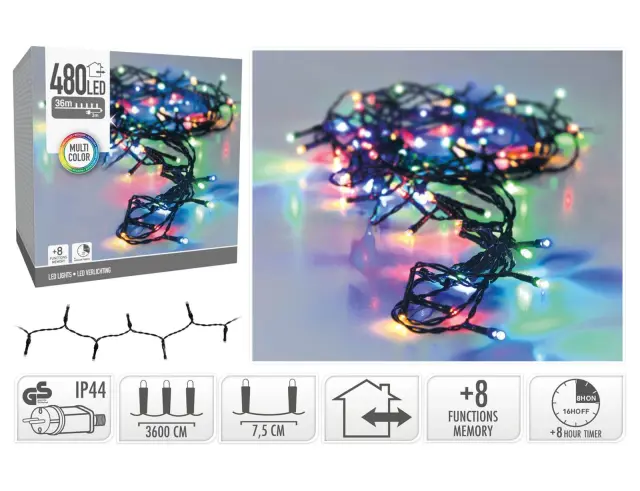 480 Φωτάκια LED - 36 Μέτρα + 3 Μέτρα σύνδεσης, Κανονική Διάταξη, με χειριστήριο, 8 προγράμματα, Διάφανο καλώδιο PVC - Πολύχρωμο AX8452160 2