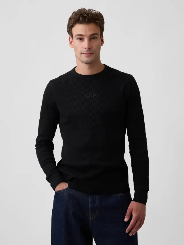 Ανδρική Μπλούζα με Βάφλα Πλέξη BLACK