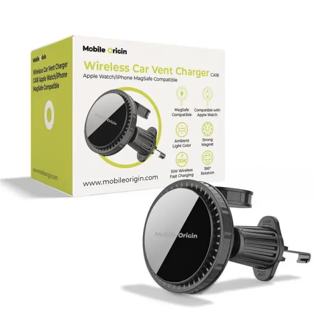 Mobile Origin Wireless Car Vent Charger CA18, Apple Watch/iPhone MagSafe Compatible