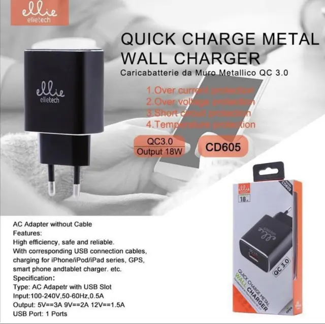 Ellietech ΦΟΡΤΙΣTΗΣ CD605 QC 3.0 σε ΜΑΥΡΟ Χρώμα 2