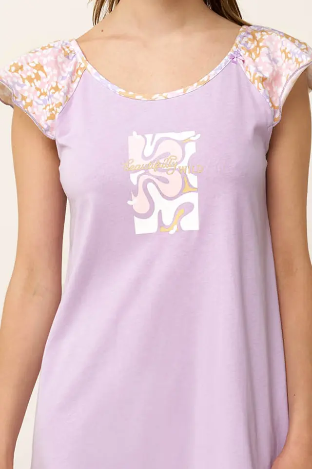Βαμβακερό Νυχτικό με Βολάν Vamp 24303 LILLA PASTEL 2
